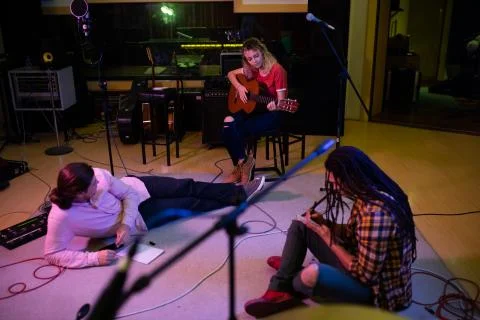 Group writing in a sound studio Fotos Stock