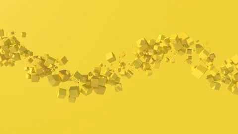 Group of yellow cubes. Yellow background. Abstract illustration, 3d render. Illustrazione stock