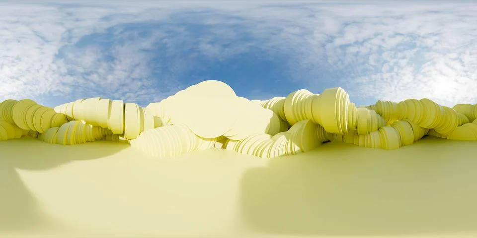 Group of Yellow Objects Resting on yellow ground 360 panorama vr environment map Stock Illustration