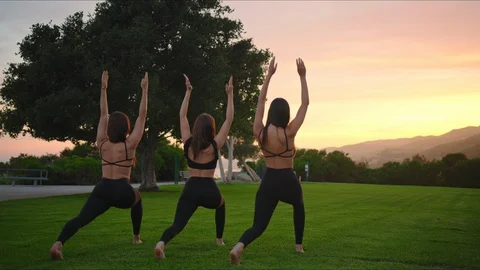 Group yoga session at park Stock Footage 129999392