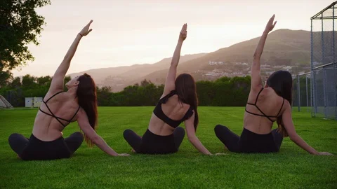 Group yoga session at park Stock Footage 130052076