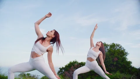 Group yoga session at park with view on an ocean 스톡 동영상 130045301