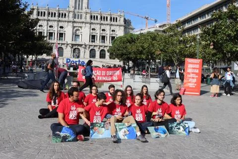 Group of young activists are protesting for animal rights Stock Photos