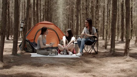 Group of young Asian friends camping or ... | Stock Video | Pond5