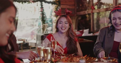 Group young Asian working people having food party to celebrate Happy New Year Video stock 160673817