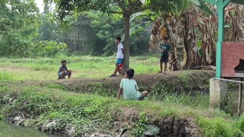 Group of young boys playing outdoors Stock Footage 345944038