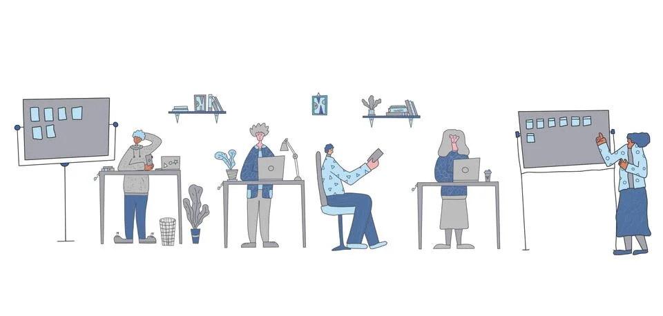 Group of young creative persons. Working people. Business meeting. Employees  Stock Illustration