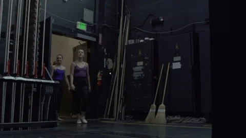 Group of young dancers walking from back stage onto stage stretching arms. 動画素材 88036959