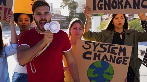 Group of young demonstrators on road - Young people from different culture Stock Footage 137440686