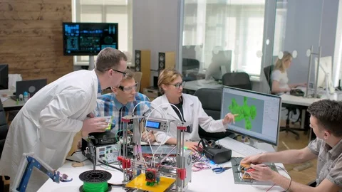 Group of young engineers robotics constructing robot Stock Footage 97577001