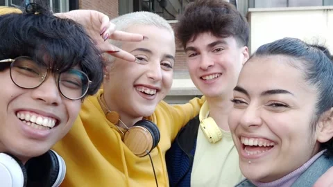 Group of young friends having fun. Joy, fun. Generation Z Stock Footage 183040885