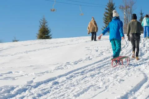 Group of young friends having fun in the snow Stock Photos