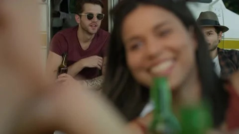Group of young friends spending time on the camper side Stock-Footage 197300991