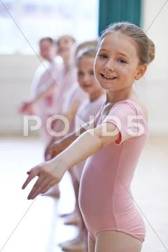 Group Of Young Girls In Ballet Dancing Class Stock Photos