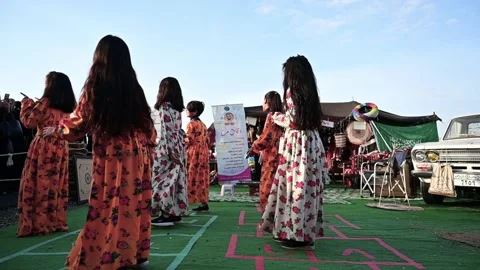 Group of young girls perform tradition dance in Saudi Arabia Stock Footage 130220401