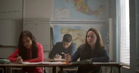 Group of young high school students smile in class 스톡 동영상 118142183