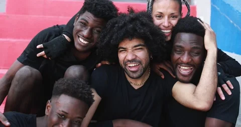 Group of young multiracial people smiling on camera outdoor Stock Footage 183010153