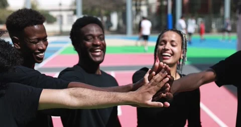 Group of young multiracial people stacking hands outdoor Stock Footage 183008420