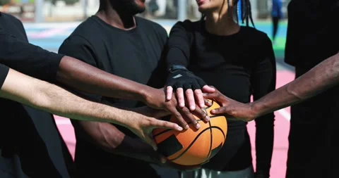 Group of young multiracial people stacking hands outdoor Stock Footage 183008463