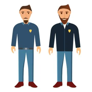 Group of young people with a beard and moustaches. The men working in police. Stock Illustration