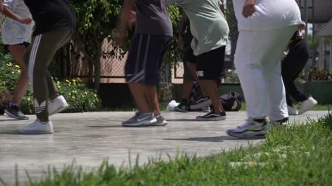 A group of young people dancing, practicing on the park Stock Footage 201263911