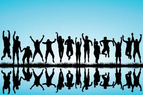 Group of young people jumping Stock Illustration