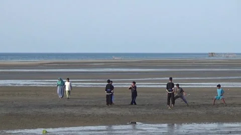 A group of young people practices martial arts while Kawangu Beach Stock Footage 287057532