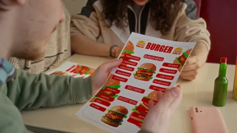 Group of Young People Reading Menu at Fast Food Restaurant Stock Footage 335753125