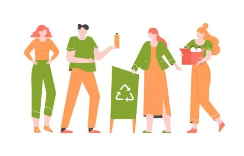 Group of young people sort the trash. Ilustração Stock