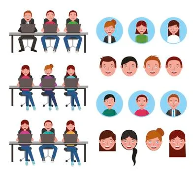 Group of young people using computers Stock Illustration