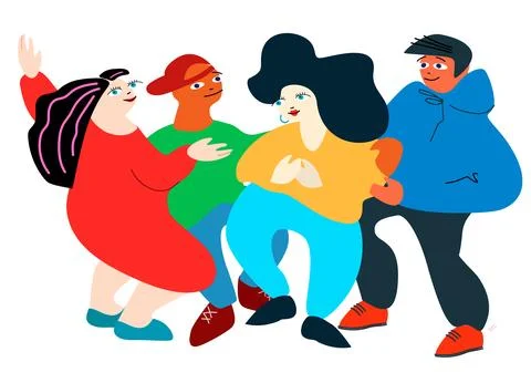 Group of young people. Vector illustration in flat style. Isolated deign el.. Stock Illustration