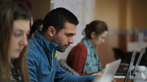 Group of young students of engineers involved in competitive selection Stock-Footage 64331561