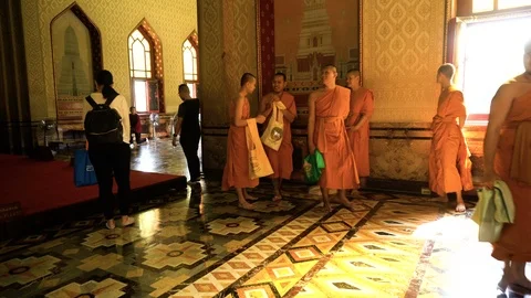 Group of Young Thai Buddhist Monks inside Temple Stock Footage 102093119