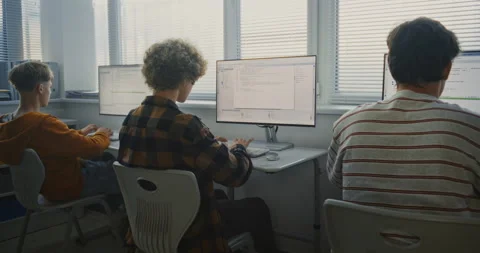 Group of Young University Students Working on Programming Tasks Stock Footage 318517428