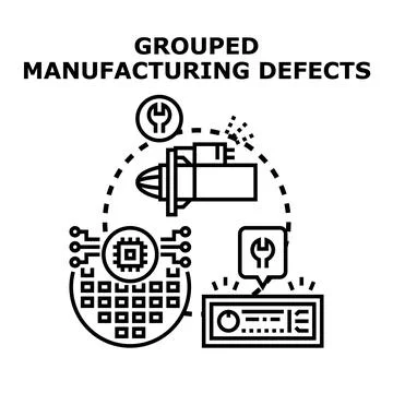 Grouped manufacturing defects concept vector drawing Stock Illustration