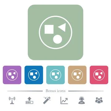 Grouping elements flat icons on color rounded square backgrounds Stock Illustration