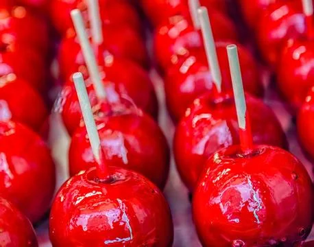 Grouping of red candy apples Stock Photos