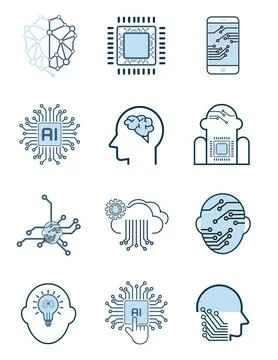 Groups of Artificial intelligence icons set. Collection of high quality out.. Stock Illustration