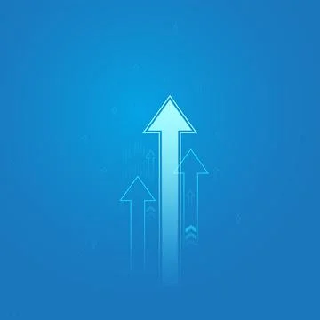 Groups of blueArrows growing up on light blue background with multiple upwa.. Stock Illustration