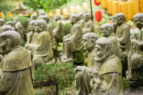 Groups of buddhist arhat stone statue Stock Photos