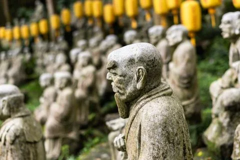 Groups of buddhist arhat stone statue Stock Photos