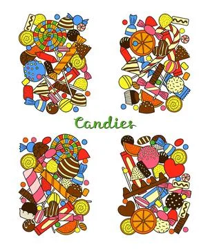 Groups of hand drawn candies. Stock Illustration