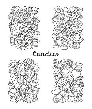 Groups of hand drawn candies. Stock Illustration