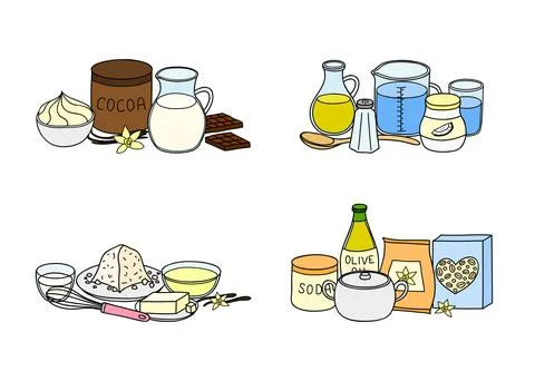 Groups of hand drawn cooking ingredients. Stock Illustration