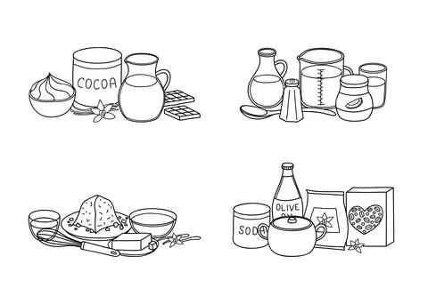 Groups of hand drawn cooking ingredients. Stock Illustration