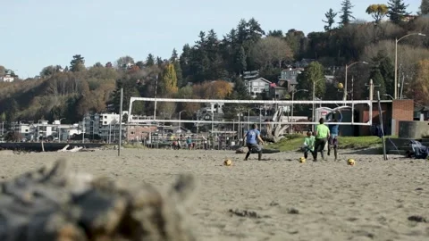 Groups Of Men Playing Volleyball At Alki Beach In Seattle, Washington On A Stock Footage 143515815