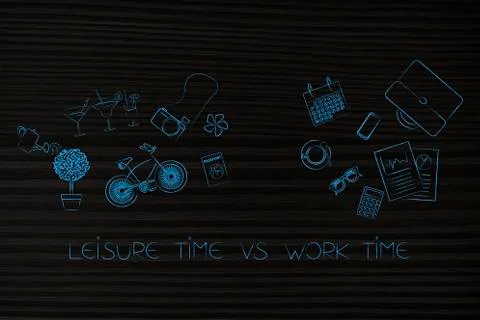 Groups of mixed leisure and office-related objects Stock Illustration