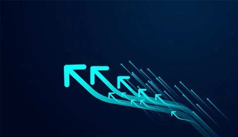 A groups of modern growing up arrows in blue color, a set of technology bri.. Stock Illustration