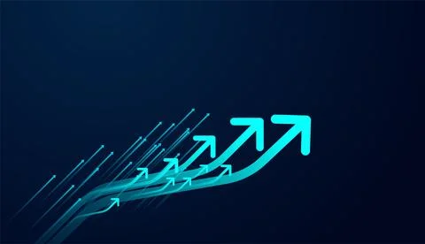 A groups of modern growing up arrows in blue color, a set of technology bri.. Stock Illustration