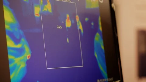Groups of people on infrared heat sensor CCTV camera display Stock Footage 119229411